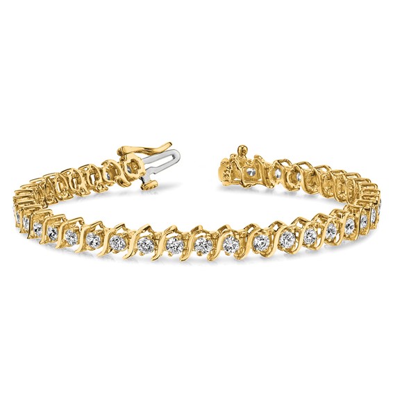 14k Holds 3.9 carat 38-3.0mm Round Diamond 2-prong S-link 7 inch Tennis Bracelet Mounting