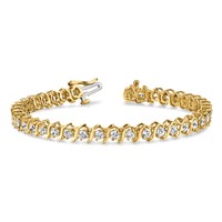 14K Yellow Gold Complete 5.95 Carat Round Aaa Diamond 2-prong S-link Tennis Bracelet, 7" view 3