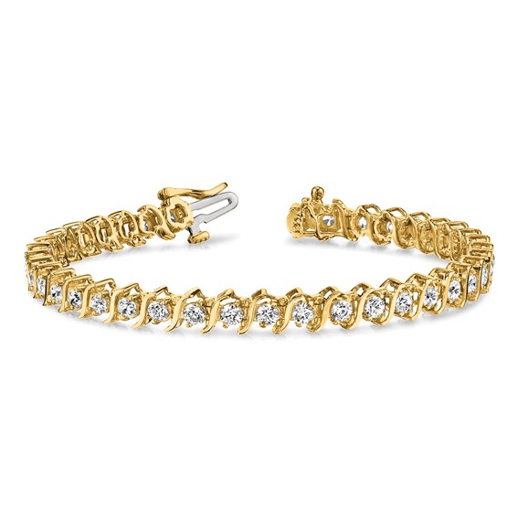 14k Holds 5.95 carat 35-3.5mm Round Diamond 2-prong S-link 7 inch Tennis Bracelet Mounting