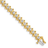 14K Yellow Gold Complete 5.95 Carat Round Aaa Diamond 2-prong S-link Tennis Bracelet, 7" view 1