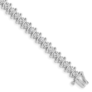 14k White Gold Holds 5.95 carat 35-3.5mm Round Diamond 2-prong S-link 7 inch Tennis Bracelet Mounting