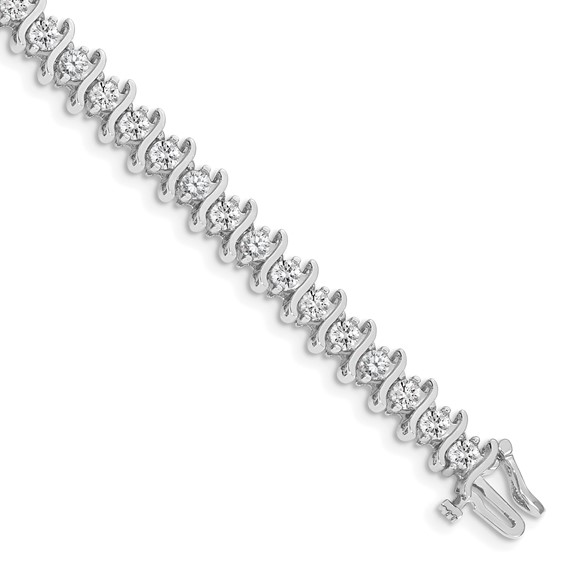 14k White Gold Holds 5.95 carat 35-3.5mm Round Diamond 2-prong S-link 7 inch Tennis Bracelet Mounting