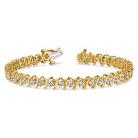 14K Yellow Gold Complete 7.19 Carat Round AA Diamond 2-prong S-link Tennis Bracelet, 7" view 5