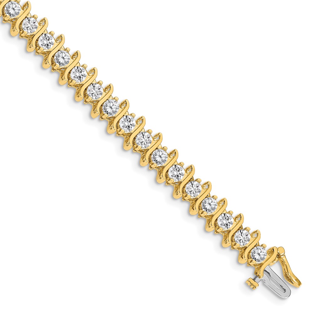 14K Yellow Gold Complete 7.19 Carat Round AA Diamond 2-prong S-link Tennis Bracelet, 7"