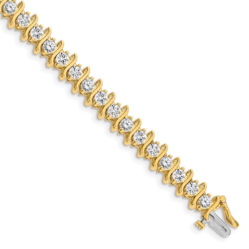 14K Yellow Gold Complete 7.19 Carat Round AA Diamond 2-prong S-link Tennis Bracelet, 7"