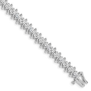 14k White Gold Holds 7.19 carat 33-3.8mm Round Diamond 2-prong S-link 7 inch Tennis Bracelet Mounting