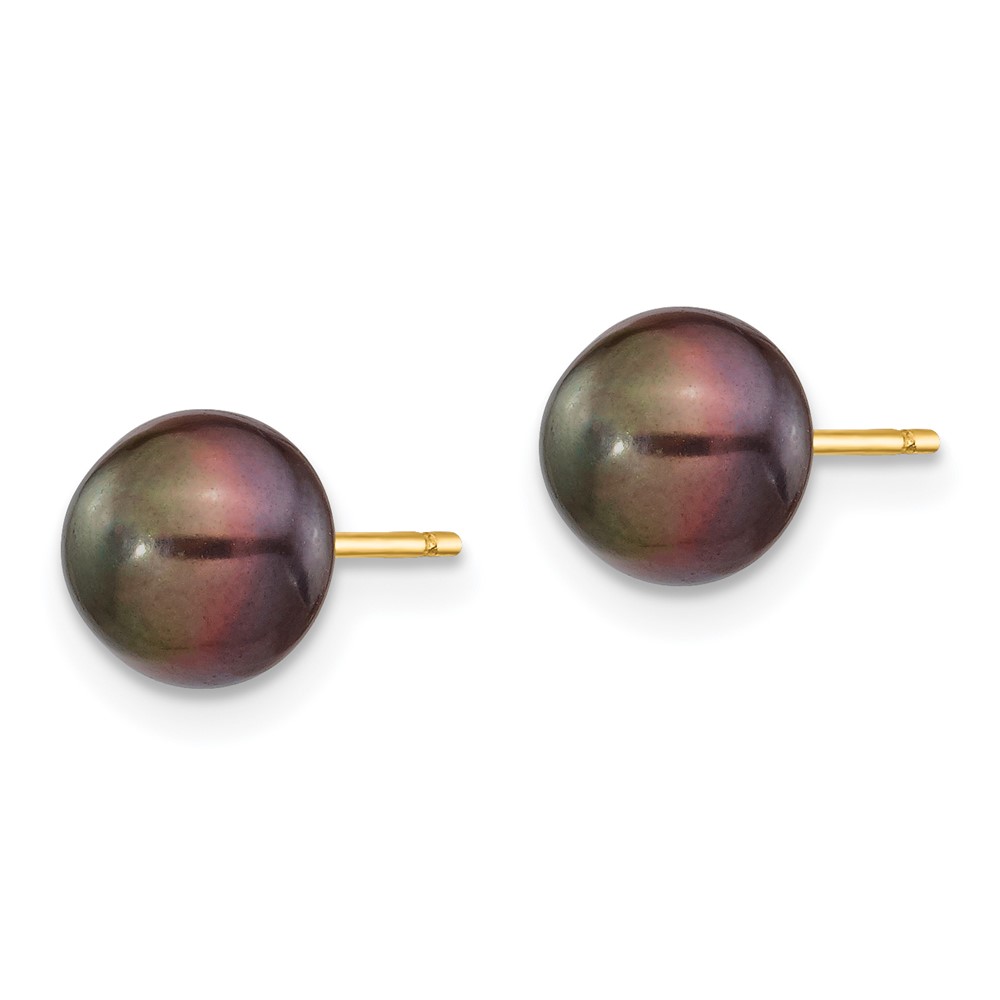 14k 7-8mm Black Button Freshwater Cultured Pearl Stud Post Earrings (X70BB)