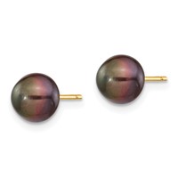 14K 7-8mm Black Button Freshwater Cultured Pearl Stud Post Earrings view 2