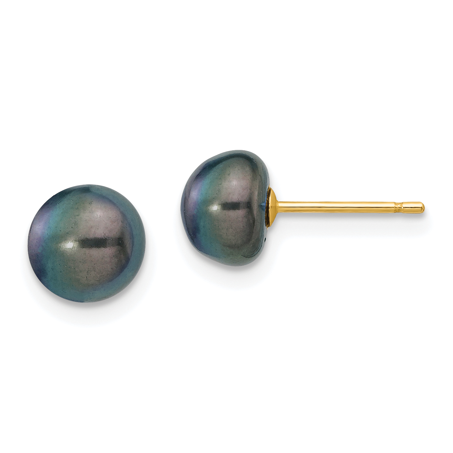 14k 7-8mm Black Button Freshwater Cultured Pearl Stud Post Earrings (X70BB)