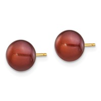 14K 7-8mm Brown Button Freshwater Cultured Pearl Stud Post Earrings view 2