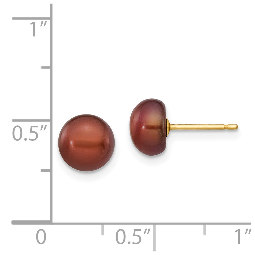 14k 7-8mm Brown Button Freshwater Cultured Pearl Stud Post Earrings (X70BC)