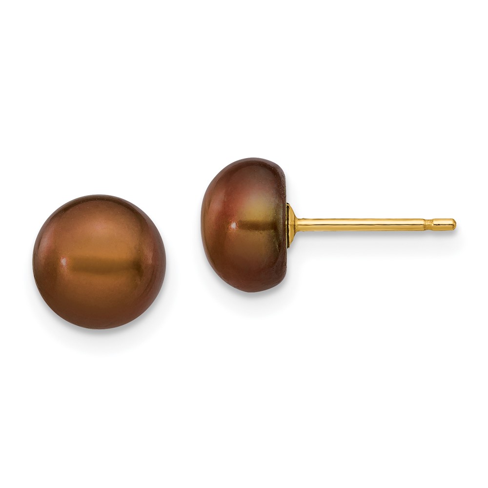 14k 7-8mm Brown Button Freshwater Cultured Pearl Stud Post Earrings (X70BC)