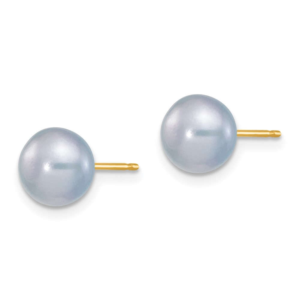 14k 7-8mm Grey Button Freshwater Cultured Pearl Stud Post Earrings (X70BG)