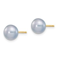14K Yellow Gold 7-8mm Grey Button Freshwater Cultured Pearl Stud Post Earrings view 2