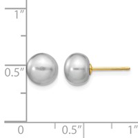 14K Yellow Gold 7-8mm Grey Button Freshwater Cultured Pearl Stud Post Earrings view 4