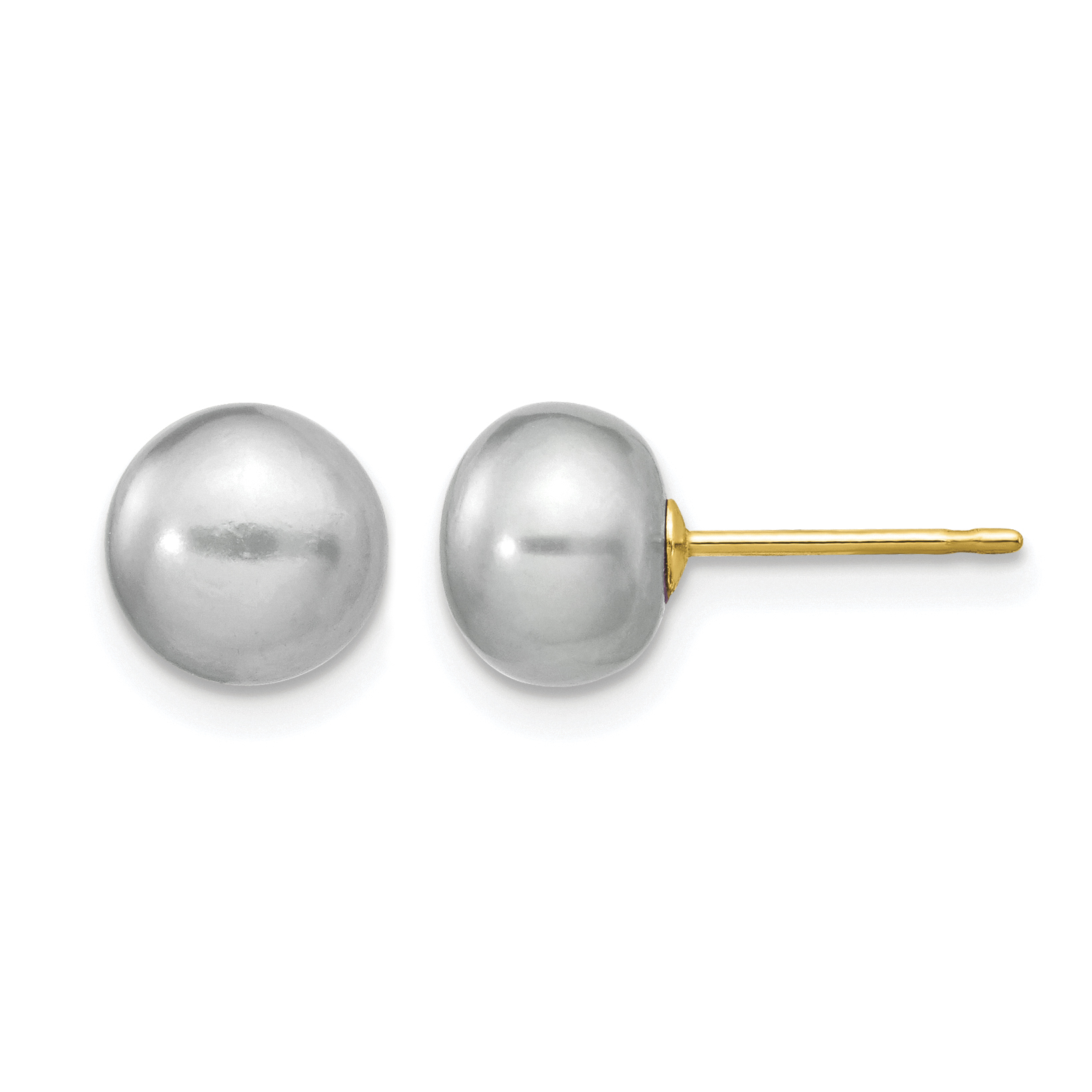 14k 7-8mm Grey Button Freshwater Cultured Pearl Stud Post Earrings (X70BG)