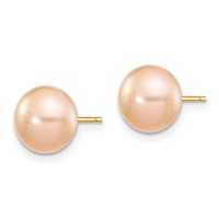 14K 7-8mm Pink Button Freshwater Cultured Pearl Stud Post Earrings view 2