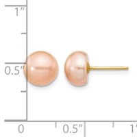 14K 7-8mm Pink Button Freshwater Cultured Pearl Stud Post Earrings view 4