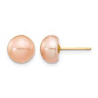 14K 7-8mm Pink Button Freshwater Cultured Pearl Stud Post Earrings view 1
