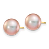 14K Yellow Gold 7-8mm Purple Button Freshwater Cultured Pearl Stud Post Earrings view 2