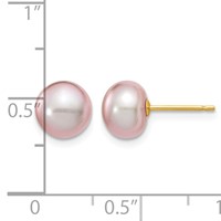 14K Yellow Gold 7-8mm Purple Button Freshwater Cultured Pearl Stud Post Earrings view 4
