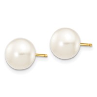14K Yellow Gold 7-8mm White Button Freshwater Cultured Pearl Stud Post Earrings view 2