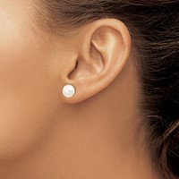 14K Yellow Gold 7-8mm White Button Freshwater Cultured Pearl Stud Post Earrings view 3