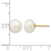 14K Yellow Gold 7-8mm White Button Freshwater Cultured Pearl Stud Post Earrings view 4