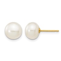 14K Yellow Gold 7-8mm White Button Freshwater Cultured Pearl Stud Post Earrings view 1