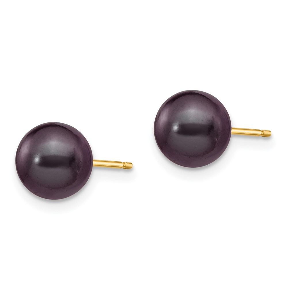 14k 7-8mm Black Round Freshwater Cultured Pearl Stud Post Earrings (X70PB)