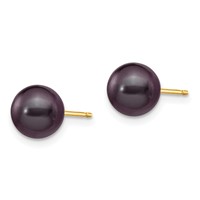 14K Yellow Gold 7-8mm Black Round Freshwater Cultured Pearl Stud Post Earrings view 2