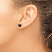 14K Yellow Gold 7-8mm Black Round Freshwater Cultured Pearl Stud Post Earrings view 3