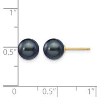 14K Yellow Gold 7-8mm Black Round Freshwater Cultured Pearl Stud Post Earrings view 4