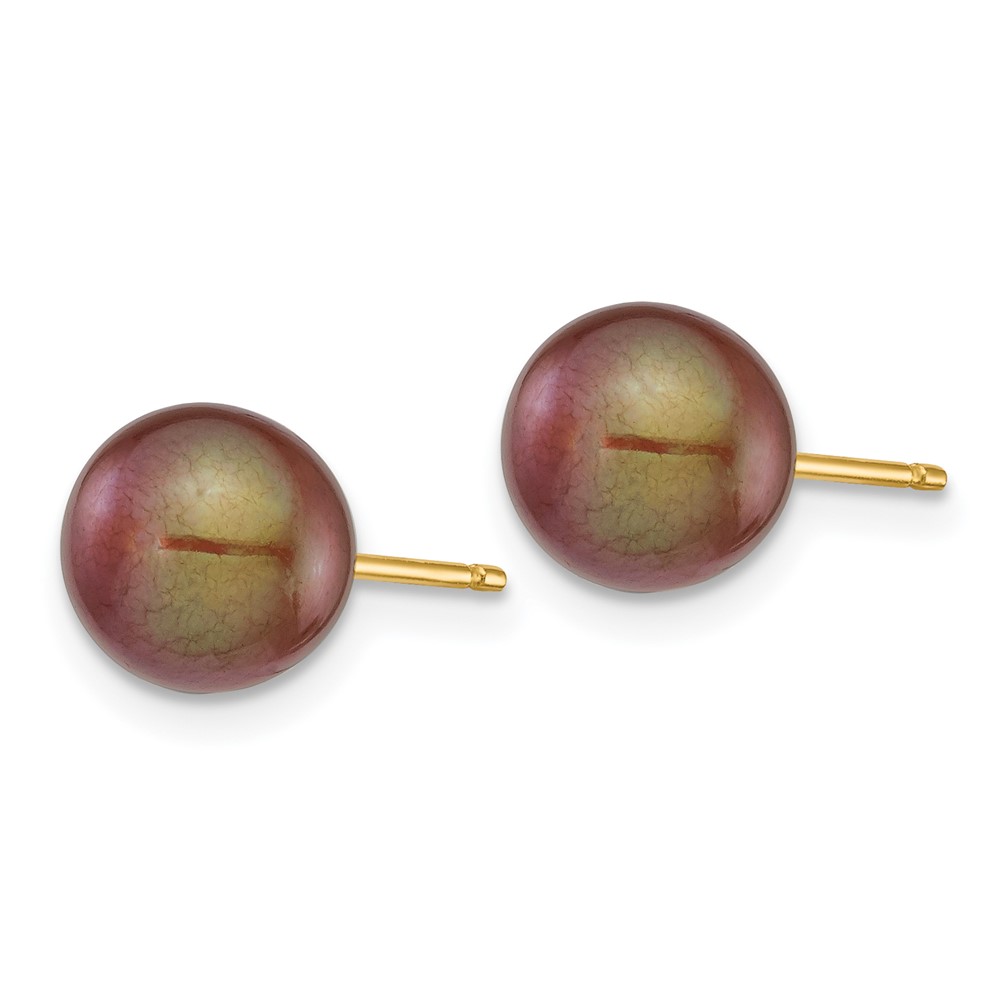 14k 7-8mm Brown Round Freshwater Cultured Pearl Stud Post Earrings (X70PC)