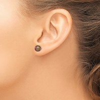 14K Yellow Gold 7-8mm Brown Round Freshwater Cultured Pearl Stud Post Earrings view 3
