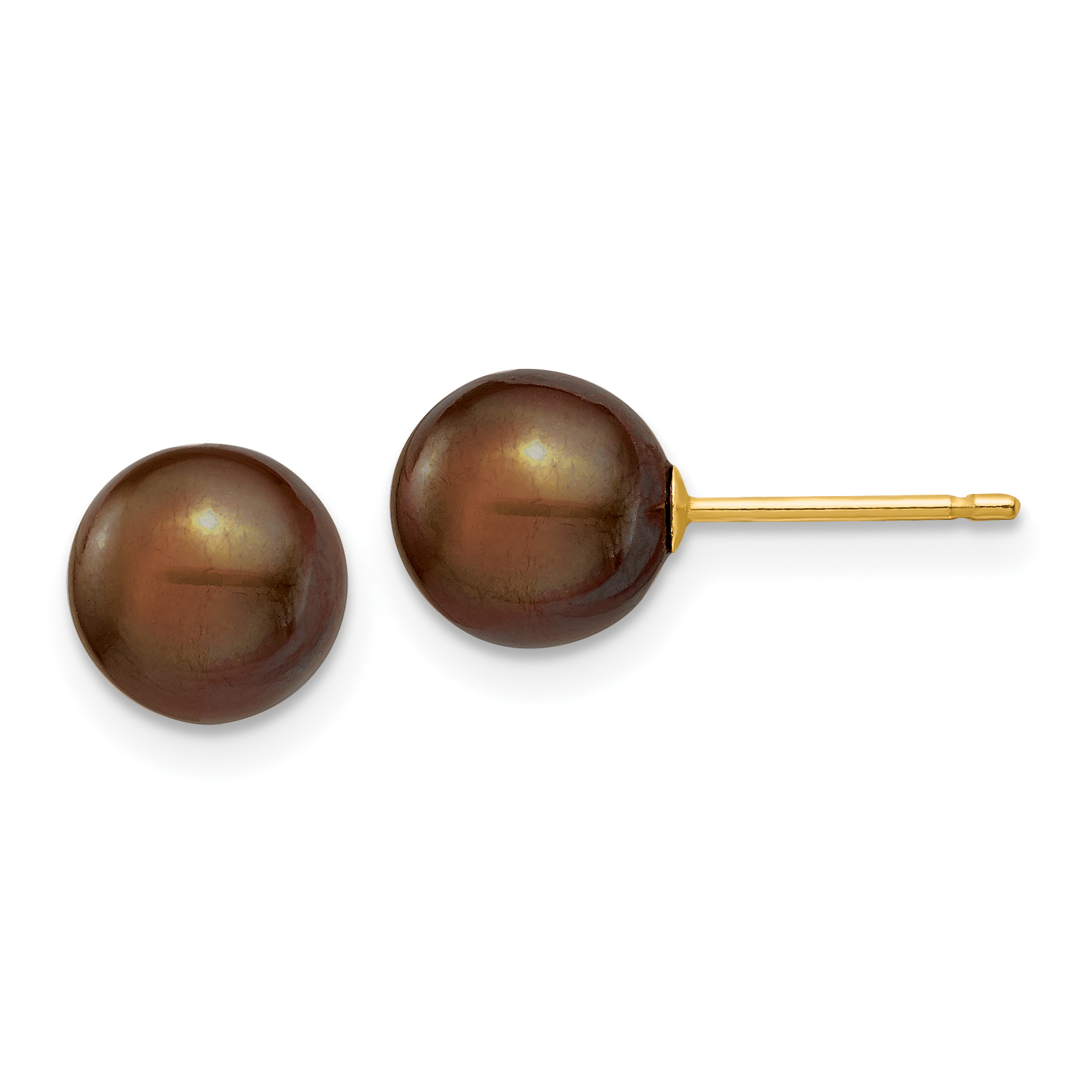 14k 7-8mm Brown Round Freshwater Cultured Pearl Stud Post Earrings (X70PC)