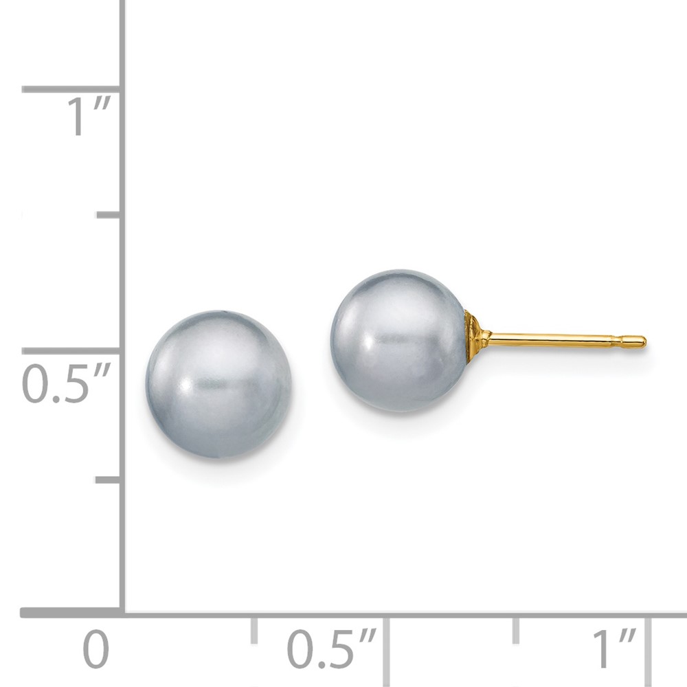 14k 7-8mm Grey Round Freshwater Cultured Pearl Stud Post Earrings (X70PG)