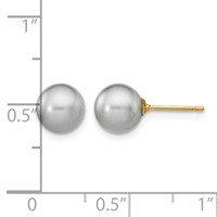 14K Yellow Gold 7-8mm Grey Round Freshwater Cultured Pearl Stud Post Earrings view 4