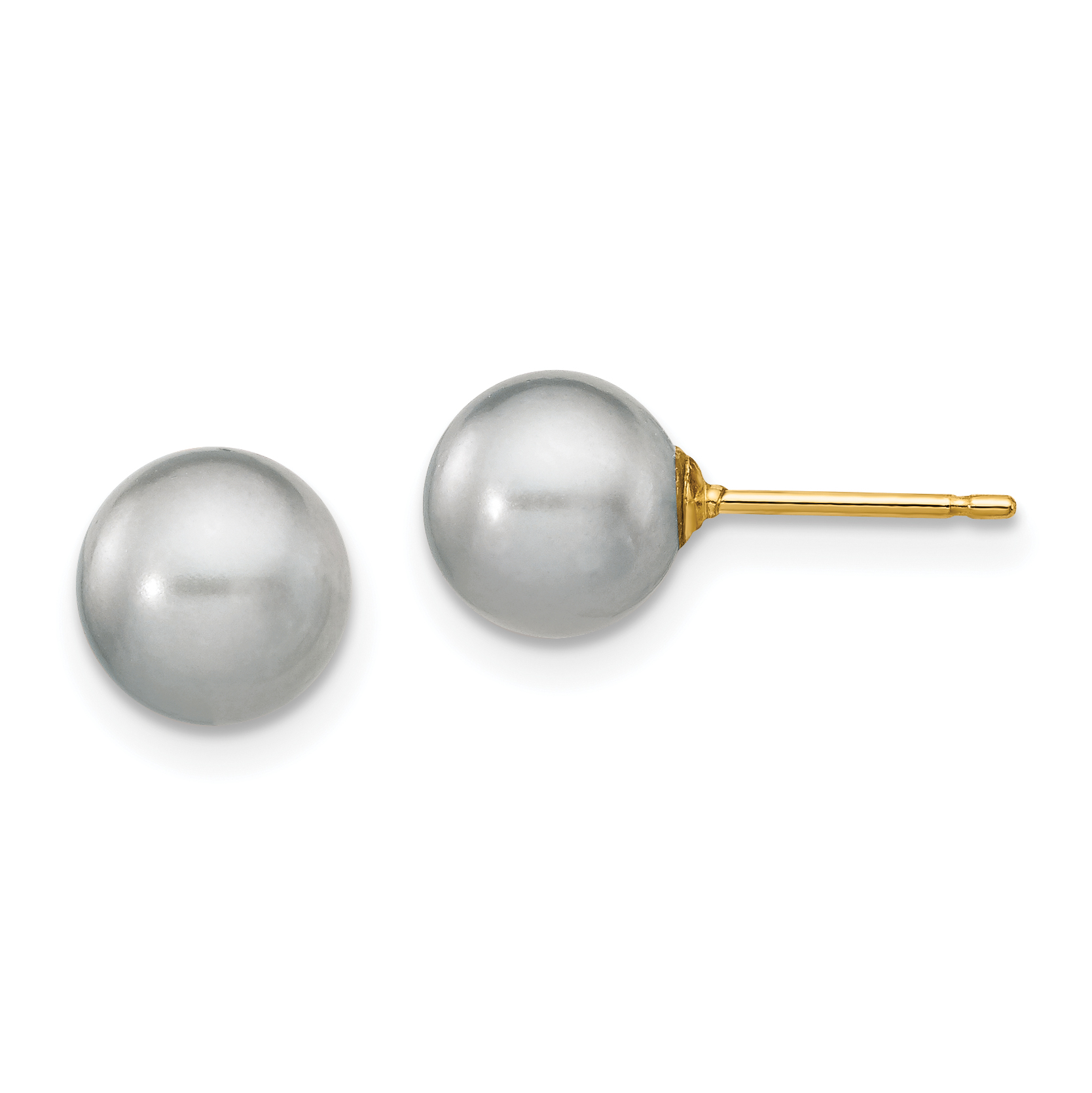 14k 7-8mm Grey Round Freshwater Cultured Pearl Stud Post Earrings (X70PG)