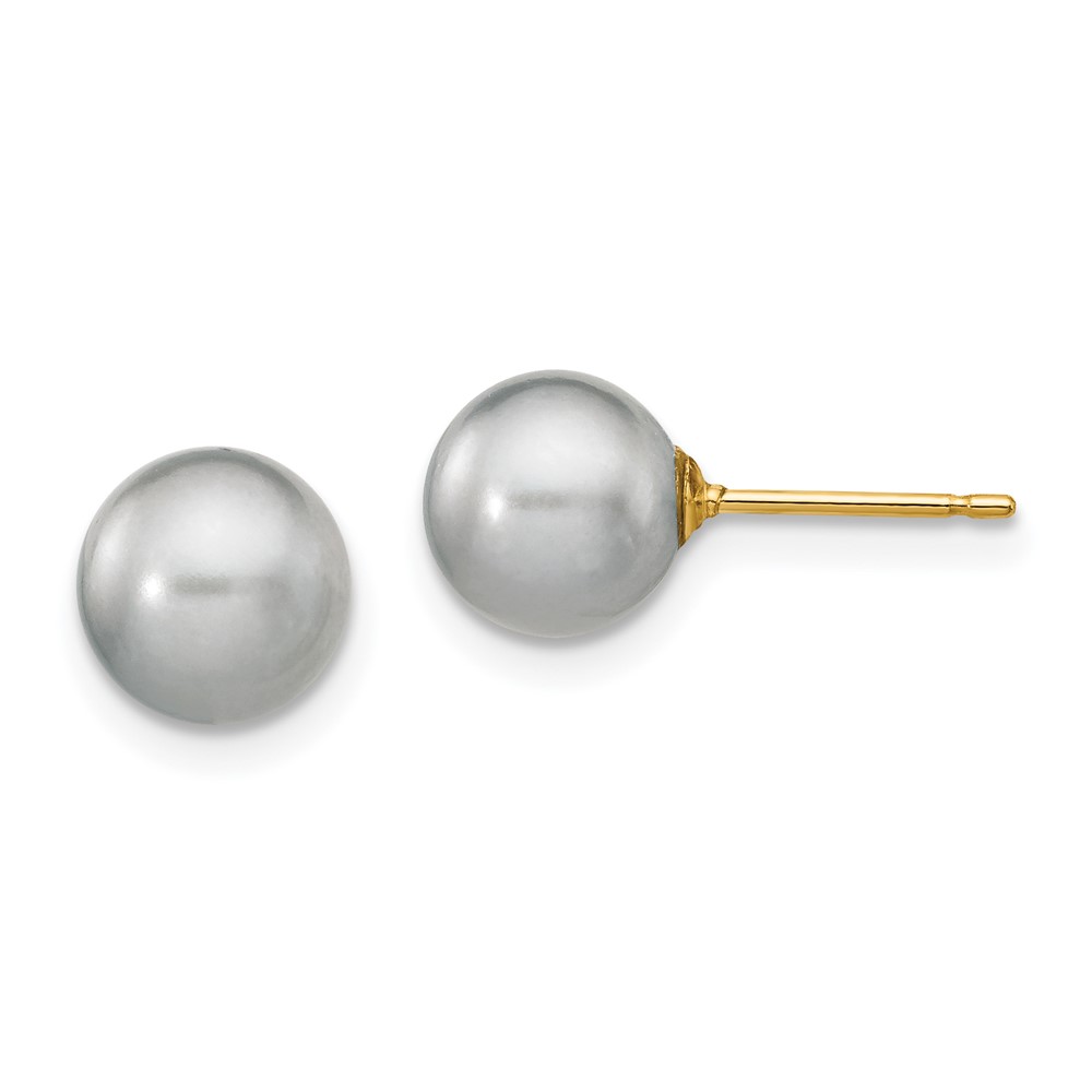 14k 7-8mm Grey Round Freshwater Cultured Pearl Stud Post Earrings (X70PG)
