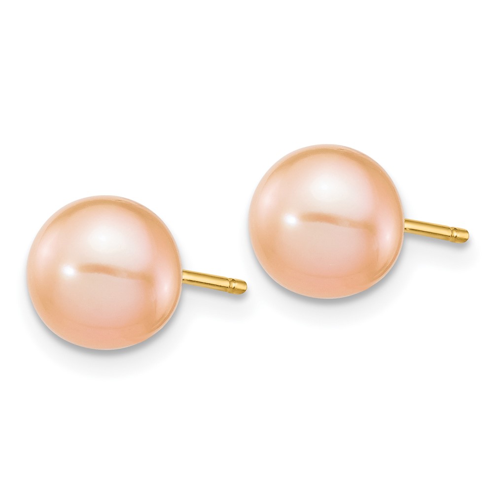 14k 7-8mm Pink Round Freshwater Cultured Pearl Stud Post Earrings (X70PPI)