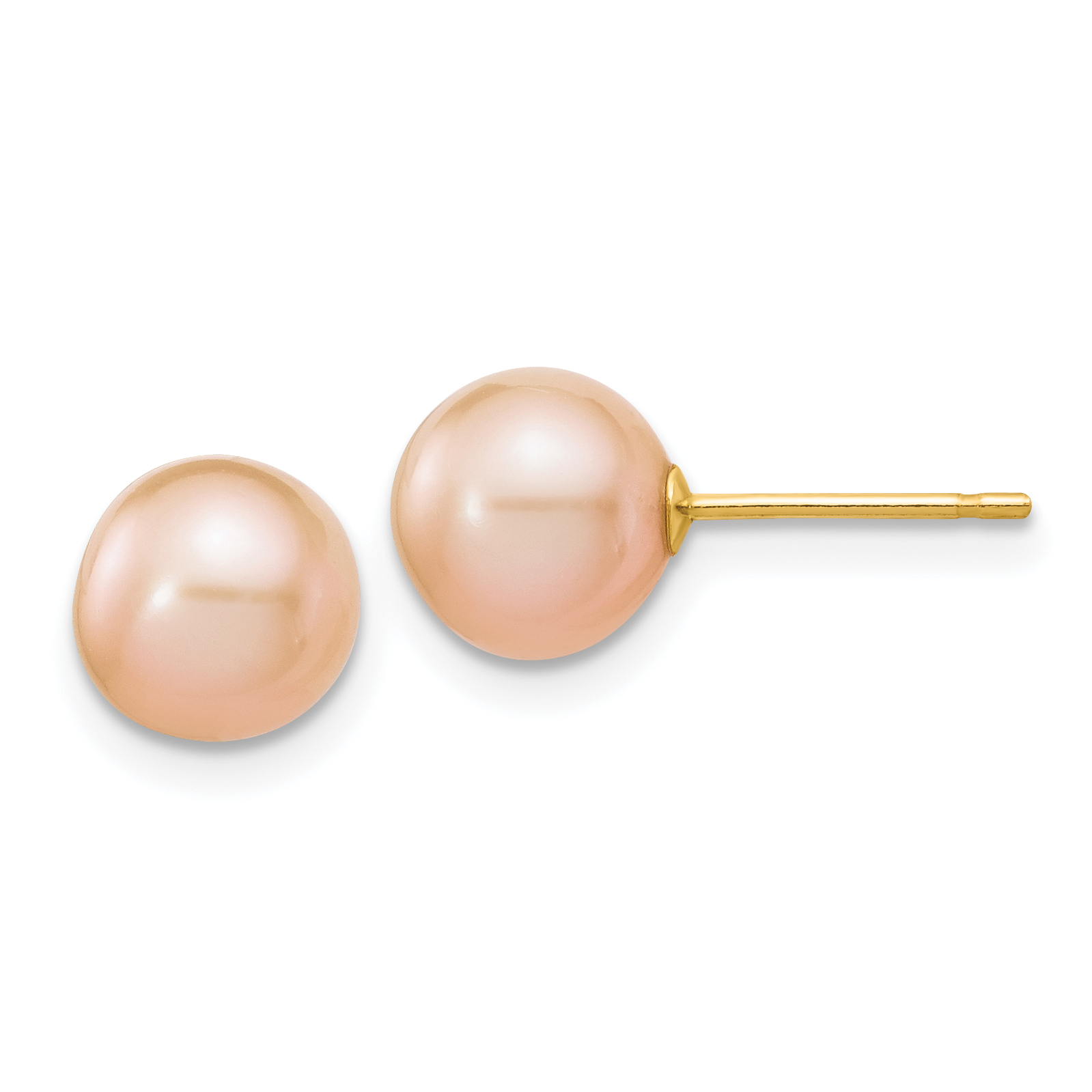 14k 7-8mm Pink Round Freshwater Cultured Pearl Stud Post Earrings (X70PPI)