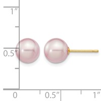 14K Yellow Gold 7-8mm Purple Round Freshwater Cultured Pearl Stud Post Earrings view 4