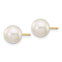 14K Yellow Gold 7-8mm White Round Freshwater Cultured Pearl Stud Post Earrings view 2