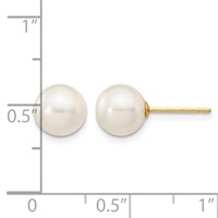 14K Yellow Gold 7-8mm White Round Freshwater Cultured Pearl Stud Post Earrings view 4