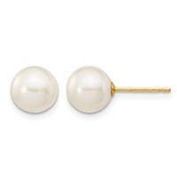 14K Yellow Gold 7-8mm White Round Freshwater Cultured Pearl Stud Post Earrings view 1