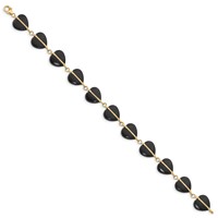 14K Yellow Gold Black Onyx Hearts Bracelet - 7in view 2