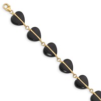 14K Yellow Gold Black Onyx Hearts Bracelet - 7in view 1