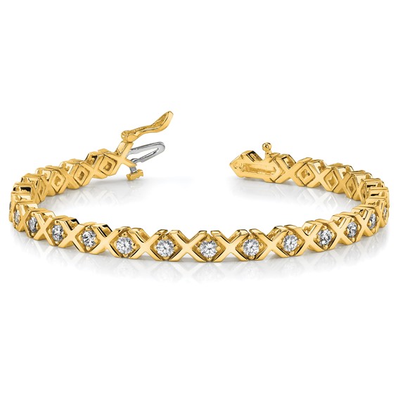 14k Holds 2 carat 29-2.6mm Round Diamond 4-prong X-design 7 inch Tennis Bracelet Mounting