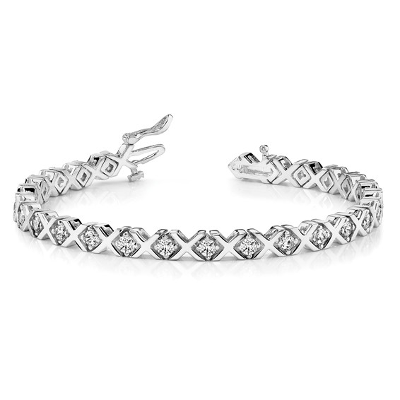 14k White Gold Holds 2.4 carat 26-2.9mm Round Diamond 4-prong X-design 7 inch Tennis Bracelet Mounting